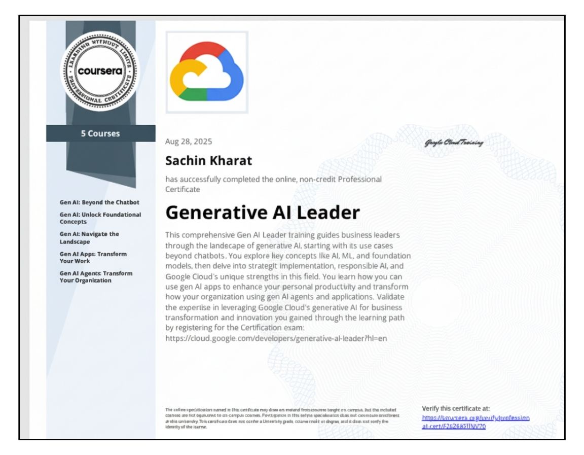Generative AI Leadership Certification Powered By Google Cloud